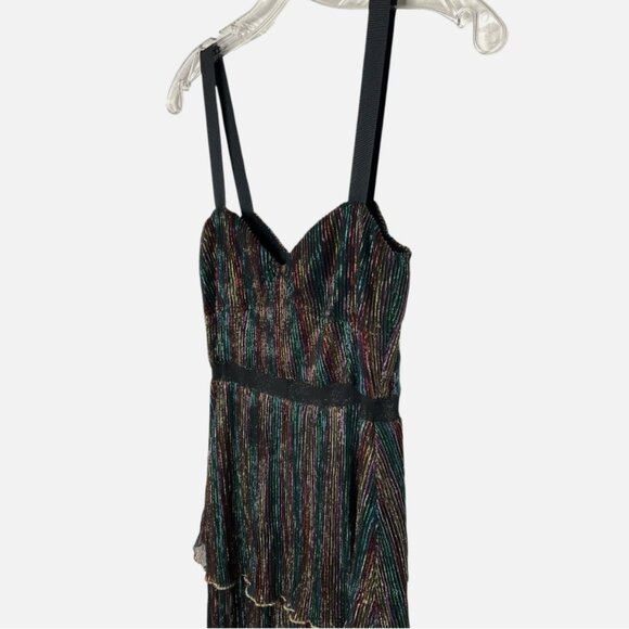 Saylor Aviva Cocktail Dress Long Tiered Metallic Rainbow Small *READ FLAW* - Picture 6 of 8